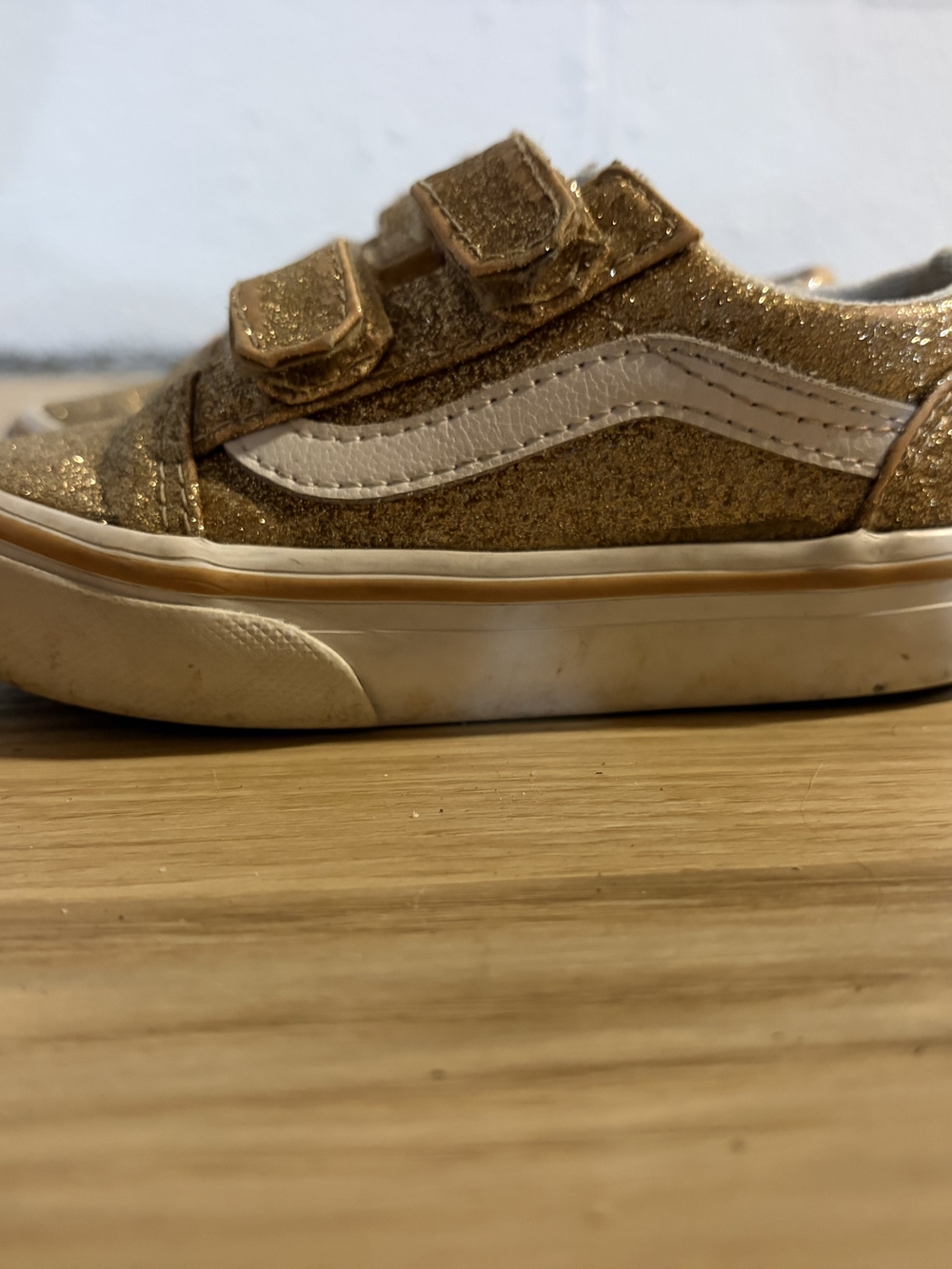 Kids Glitter Velcro Vans in Gold